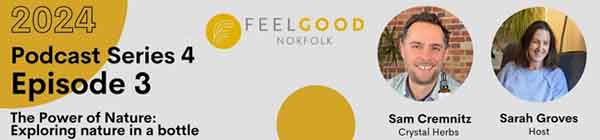 Montage image promoting The Feel Good Norfolk Podcast with Sam Cremnitz and Sarah Groves