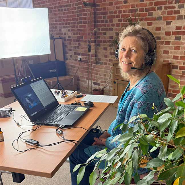 Catherine in the 'studio' preparing to start the Gathering