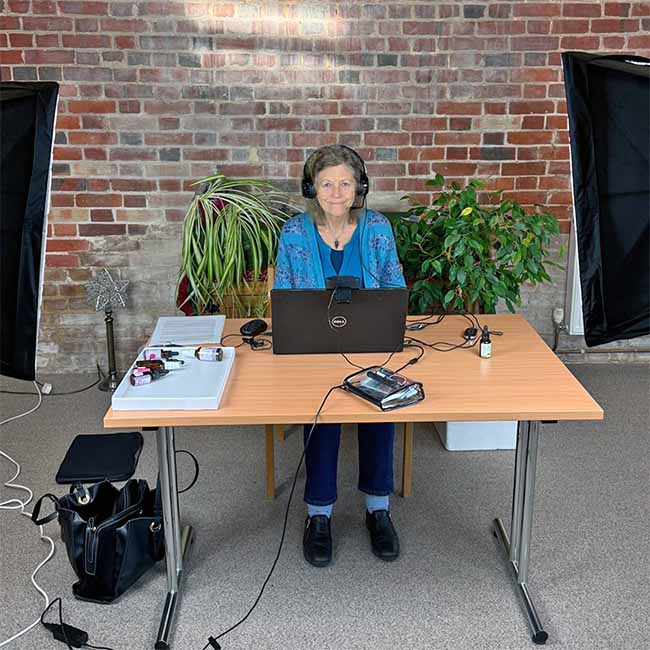 Catherine Keattch preparing for the Crystal Herbs Zoom gathering