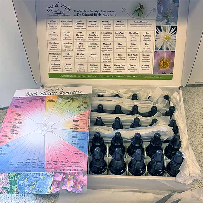 A set of Crystal Herbs 25ml Bach Flower Remedies being packed ready to send out for an order