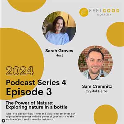 Montage image promoting The Feel Good Norfolk Podcast with Sam Cremnitz and Sarah Groves