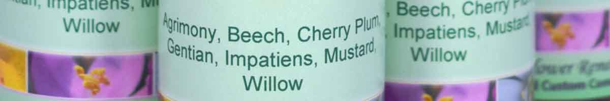 Bach Flower Remedy combination bottles - close up of label with Bach Flower Remedies listed