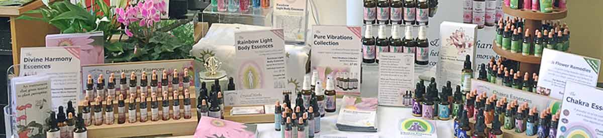 Crystal Herbs Wholesale - flower essences and more on a stand