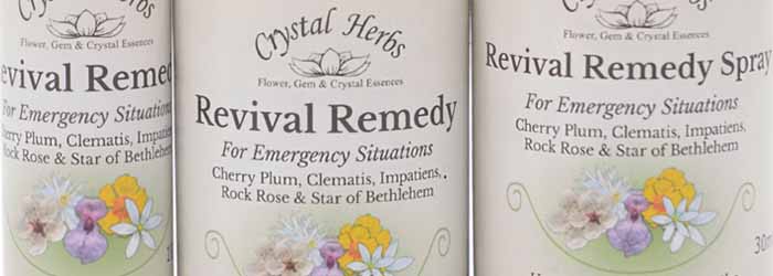 10ml, 25ml and 30ml bottles of Revival Remedy combination from the Bach Flower Remedies