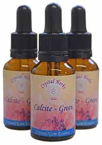 Three 25ml Green Calcite Essence bottles from Crystal Herbs