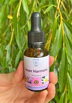 THe Inner Harmony Essence held in front of leaves