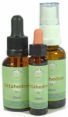 Octahedron Essence from the Platonic Solid Essences Three bottles of Octahedron Essence from the Platonic Solid Essences range. 10ml & 25ml bottles and 30ml spray bottle