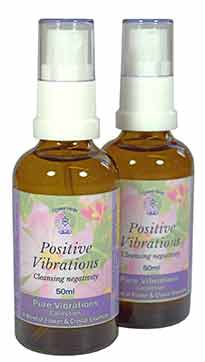 Two bottles of Positive Vibrations Essence spray.