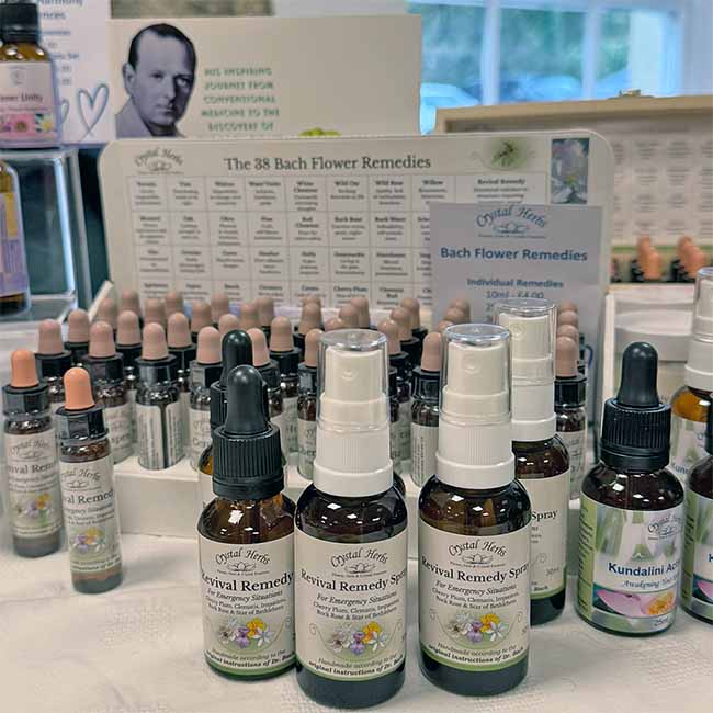 Bach Flower Remedies and other flower essences on the Crystal Herbs BFVEA stand