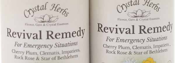 A close up of two bottles of Crystal Herbs Revival Remedy Combination